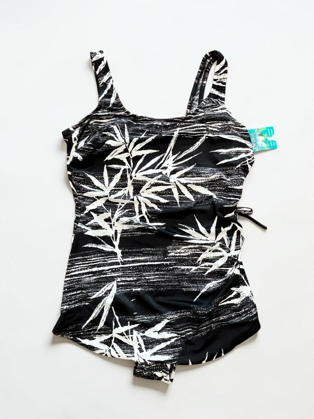 NWT Beach Cabana black and white tropical one piece swimsuit-1X